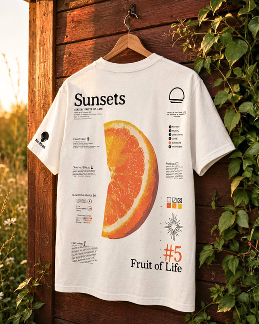 Sunsets orange graphic tee, Fruits of Life collection